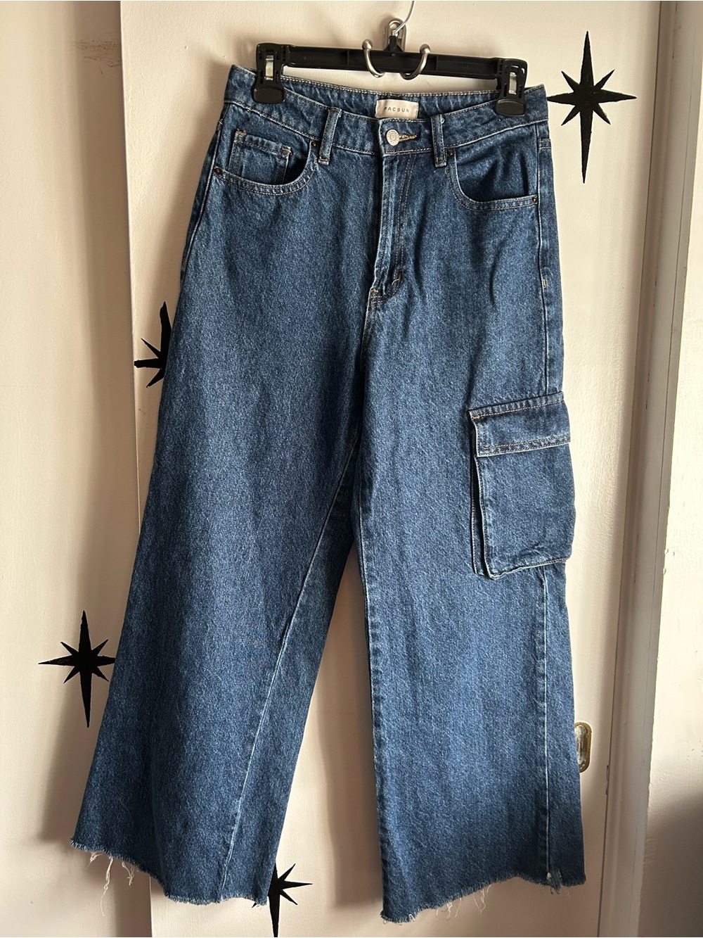 PacSun Wide-Leg Cargo Jeans in Denim Blue